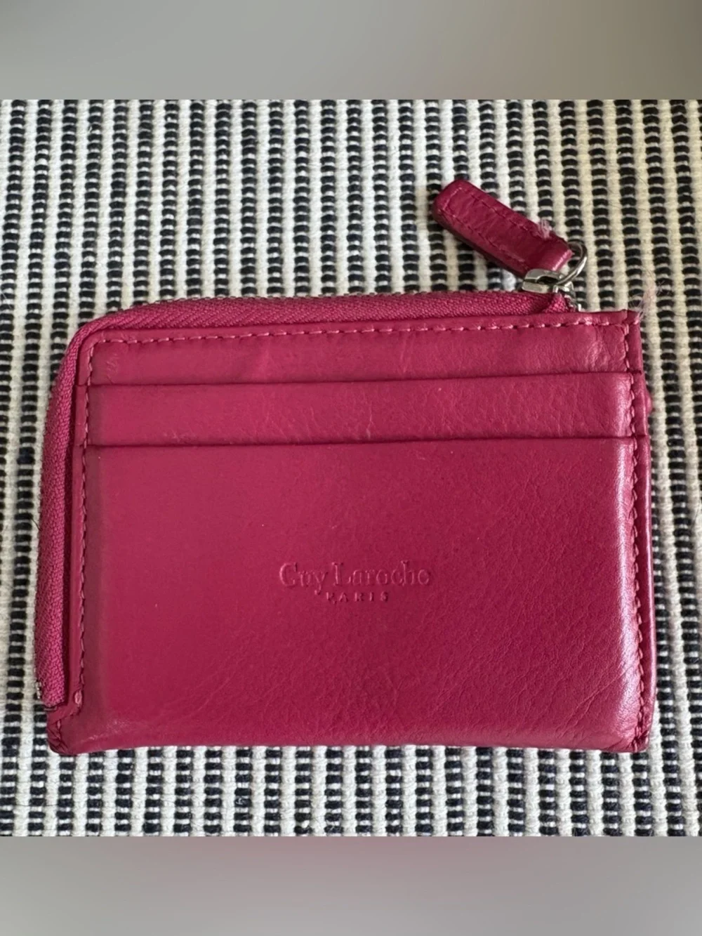 Guy Laroche Fuchsia Leather Card Wallet with Gold Logo Plaque